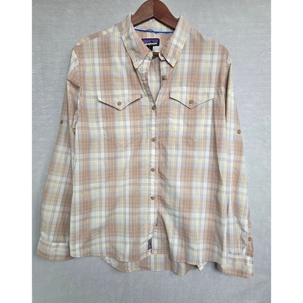 Patagonia Plaid Western Yoke Shirt Womens M Gorpcore Granola Outdoor Hiking Tan